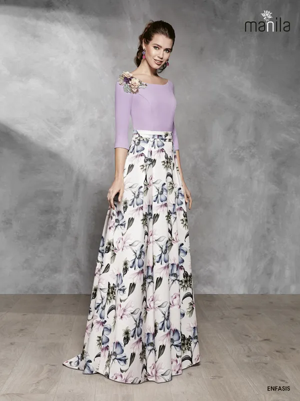 Vestido de fiesta lila y blanco · vestido de fiesta